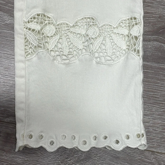 Lauren Conrad Cream Off White Skinny Crop Denim Jeans Embroidered Hem 6 - Picture 14 of 15